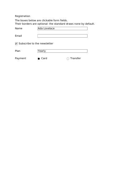 An archivable PDF/A-3 form, first page