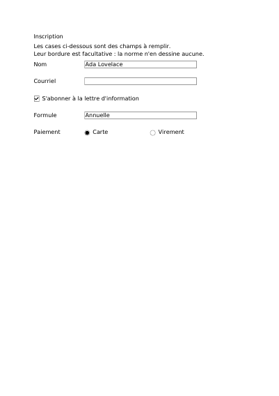 Un formulaire PDF/A-3 archivable, première page
