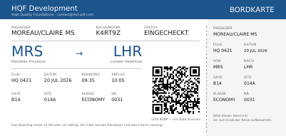 Eine Bordkarte, erste Seite