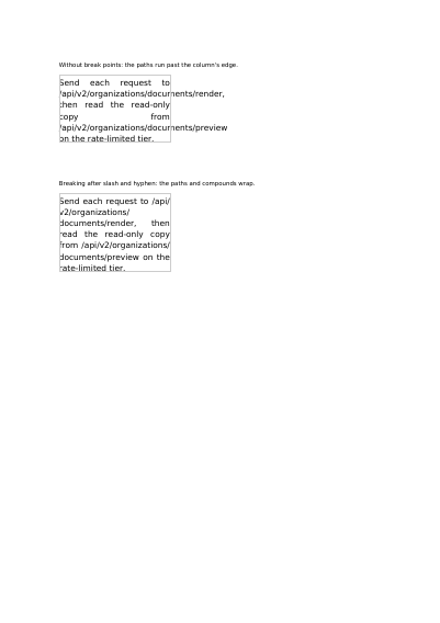 Break points after a slash or a hyphen, first page