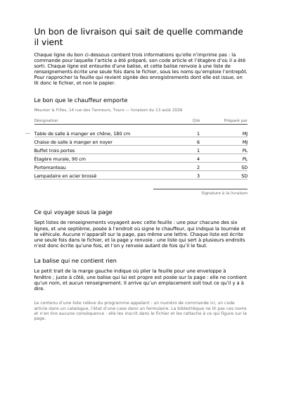Un bon de livraison qui connaît sa commande, première page