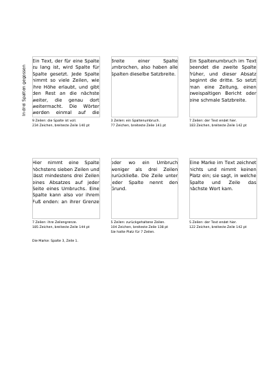 In Spalten gegossener Text, erste Seite