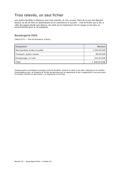 Première page de Trois relevés dans un seul fichier