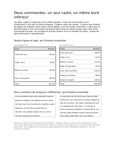 Deux commandes, un cadre, un même bas de page, première page