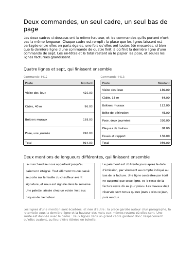 Deux commandes, un cadre, un même bas de page, première page