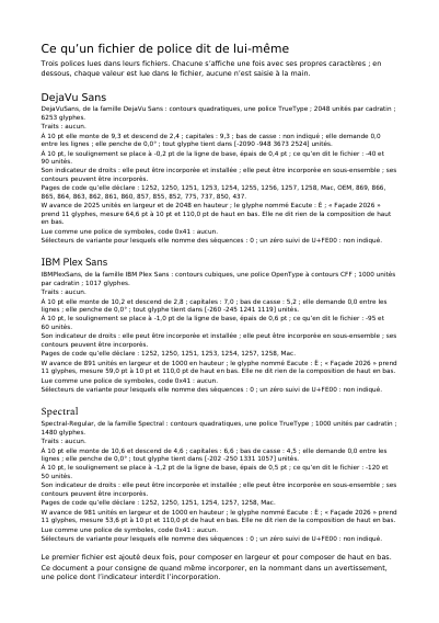Ce qu’un fichier de police dit de lui-même, première page