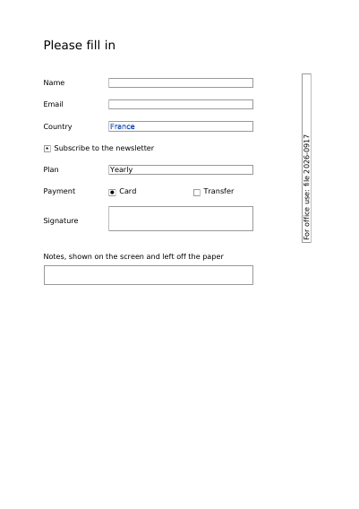 An Interactive Form, first page
