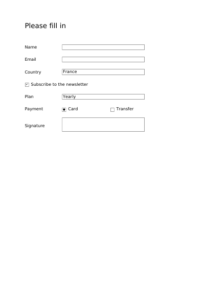 An interactive form, first page