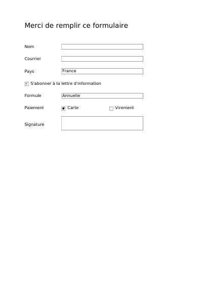 Première page de Un formulaire interactif