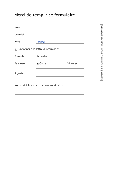 Un formulaire interactif, première page