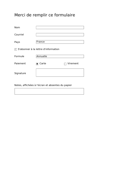 Un formulaire interactif, première page