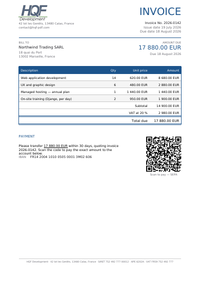 A commercial invoice, first page