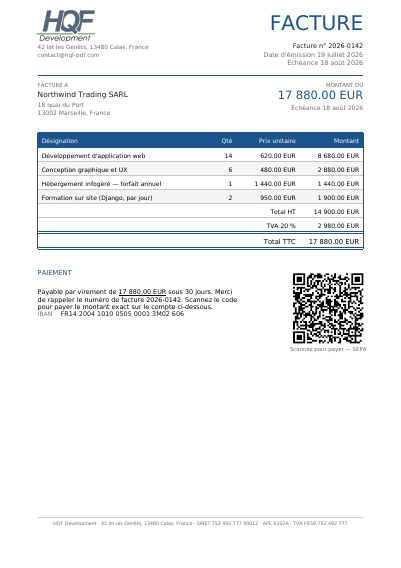 Une facture commerciale, première page
