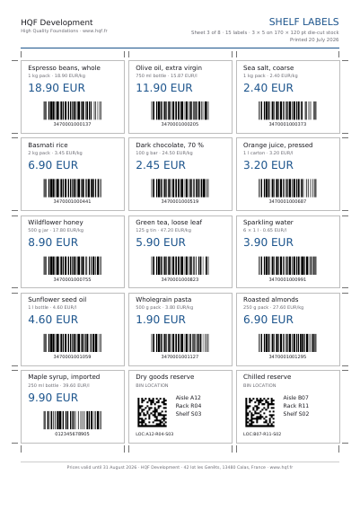 First page of A sheet of shelf labels
