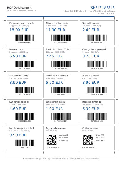 First page of A sheet of shelf labels