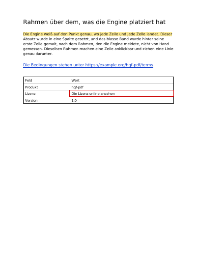 Links und Markierungen auf platziertem Text, erste Seite