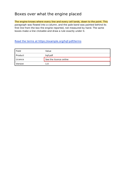 Links and marks on placed text, first page