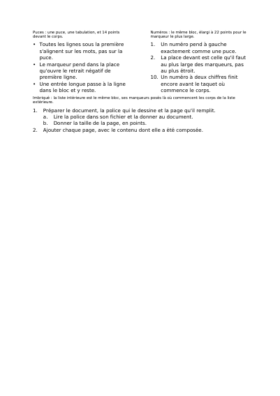 Des listes faites d'un retrait et d'un taquet, première page