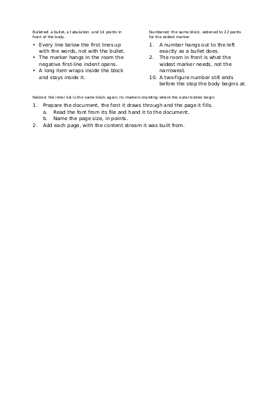First page of Lists made from a hanging indent