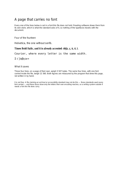 A page that carries no font, first page