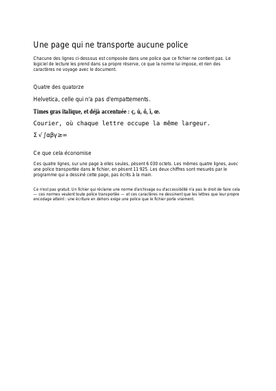 Une page qui ne transporte aucune police, première page