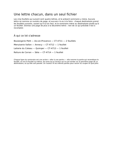 Première page de Une lettre chacun, dans un seul fichier