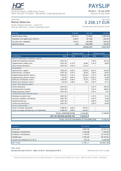 A payslip, first page