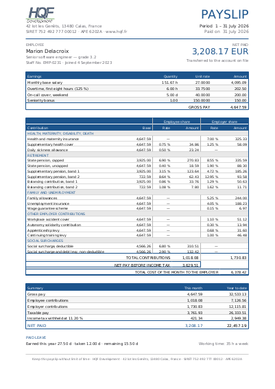 First page of A payslip