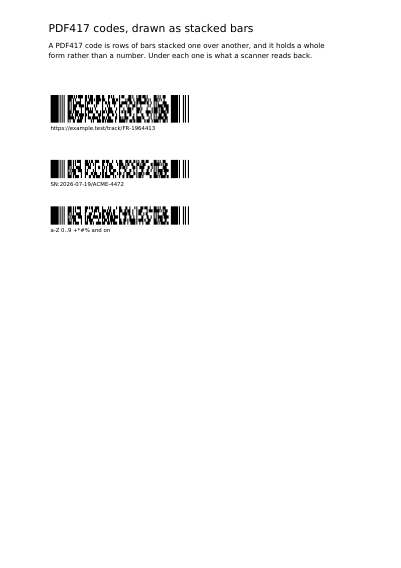PDF417 codes, first page