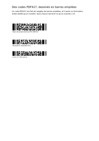 Codes PDF417, première page