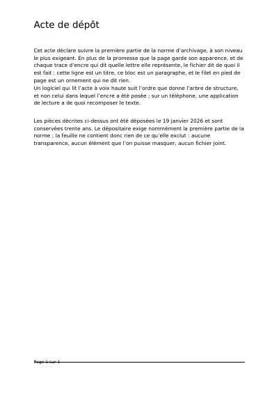 Acte de dépôt balisé en PDF/A-1a, première page