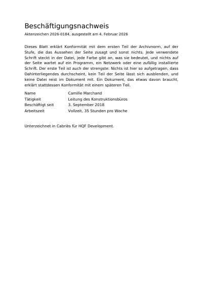 Eine Arbeitsbescheinigung in PDF/A-1b, erste Seite
