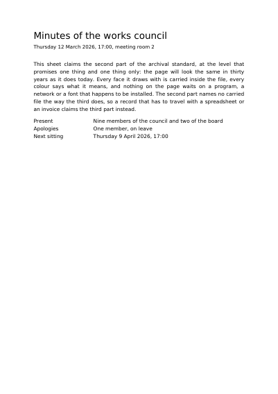 PDF/A-2b Minutes Kept for Thirty Years, first page