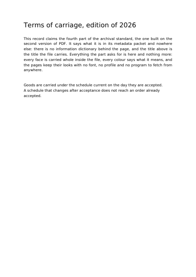 PDF/A-4 Terms of Carriage on PDF 2.0, first page