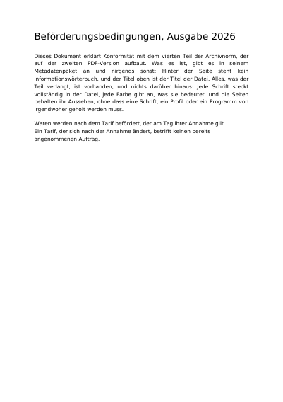 Beförderungsbedingungen in PDF/A-4 auf Basis von PDF 2.0, erste Seite