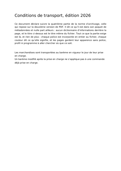 Conditions de transport en PDF/A-4 sur PDF 2.0, première page