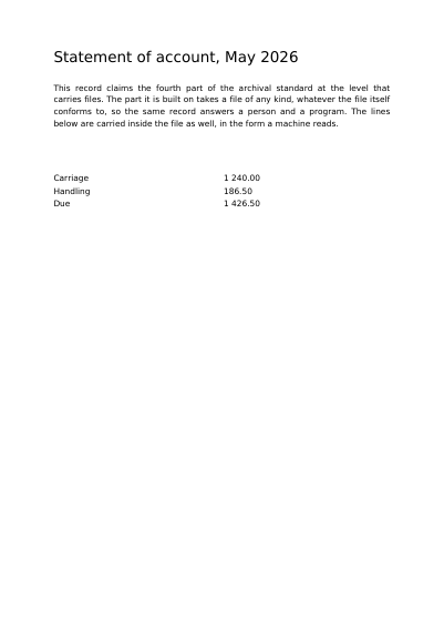 A PDF/A-4f Statement with Its Data Attached, first page
