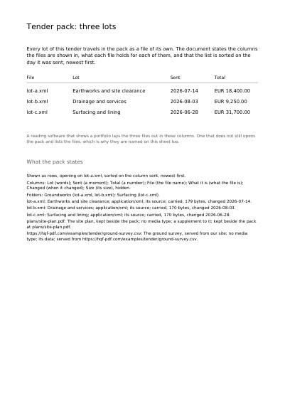 A Tender Pack of Three Lots, first page