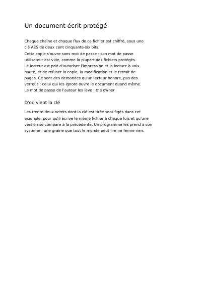 Première page de Un document fermé par un mot de passe