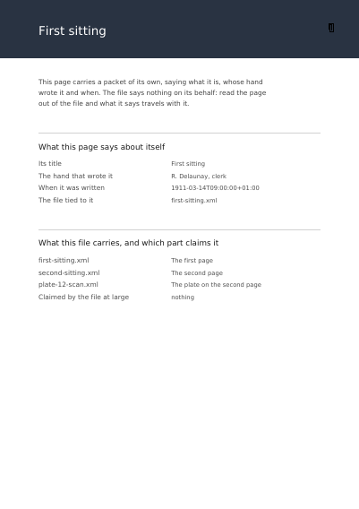 A Register Whose Pages Say Where They Came From, first page