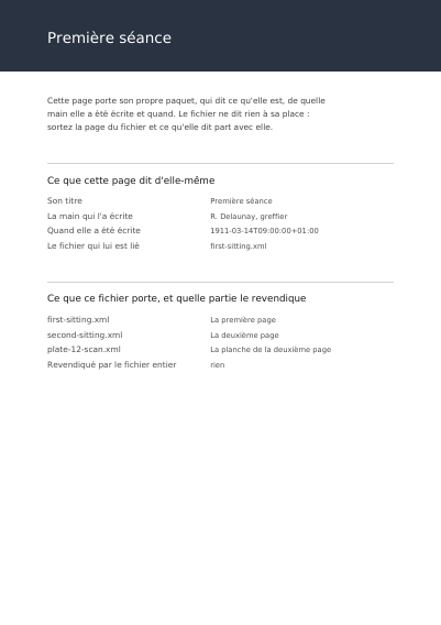 Un registre dont chaque page dit d'où elle vient, première page