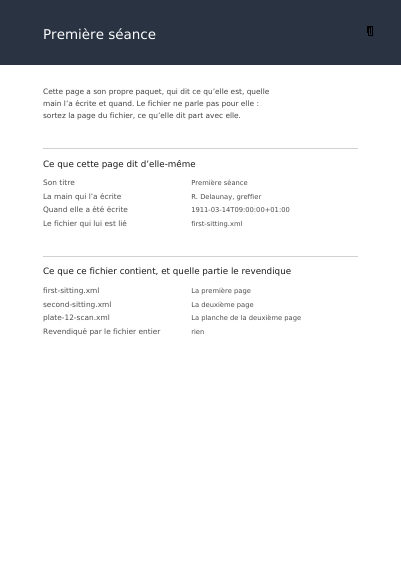 Un registre dont chaque page dit d’où elle vient, première page