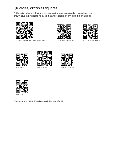 QR codes, first page