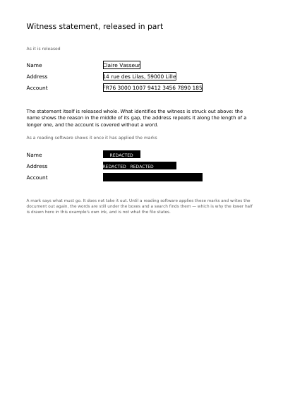 A statement released in part, first page