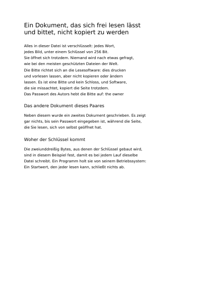 Ein Dokument, das sich frei lesen lässt und bittet, nicht kopiert zu werden, erste Seite