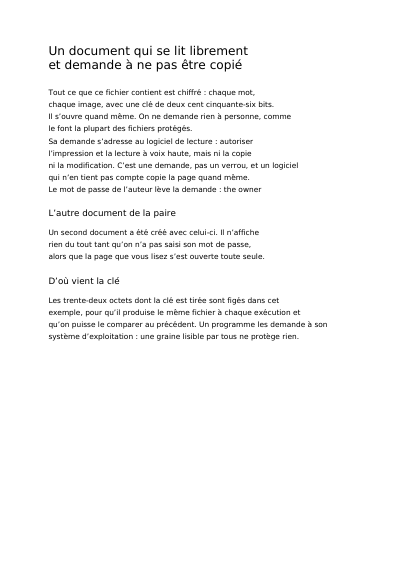 Un document qui se lit librement et demande à ne pas être copié, première page