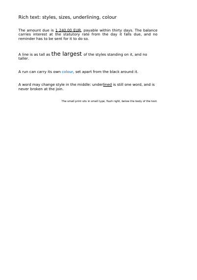 Changing style in the middle of a paragraph, first page