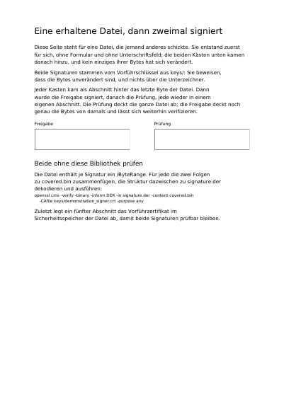 Zwei Signaturen, einer empfangenen Datei hinzugefügt, erste Seite