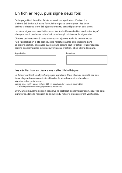 Deux signatures ajoutées à un fichier reçu, première page