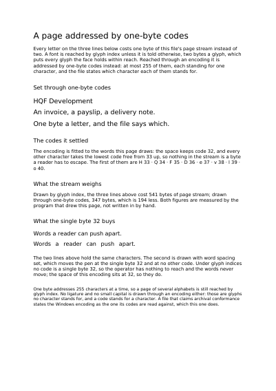 First page of A page whose letters cost one byte each